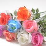 Цветы искусственные: Букет РОЗЫ- бутон с органзой и добавками (24вет) 41см - продажа