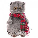 Мягкая игрушка BudiBasa Кот Басик и шарф в клеточку (19см) (в подарочной коробке) Ks19-002 (ООО МПП) - продажа опт