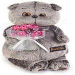 Мягкая игрушка BudiBasa Кот Басик с букетом в сеточке (25см) (в подарочной коробке) Ks25-062 (ООО МПП) - продажа опт