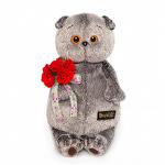 Мягкая игрушка BudiBasa Кот Басик с букетом красных роз (25см) (в подарочной коробке) Ks25-080 (ООО МПП) - продажа опт