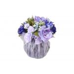 Цветы искусственные: Букет РОЗЫ с серебряной органзой и фиолетовыми листьями (12вет) 45см - продажа